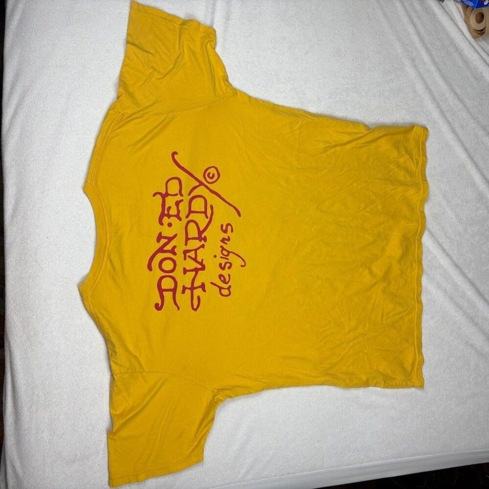 Vintage Ed Hardy T Shirt 2XL Tiger Graphic Yellow Christian Audigier Y2K USA‎ - Picture 7 of 11
